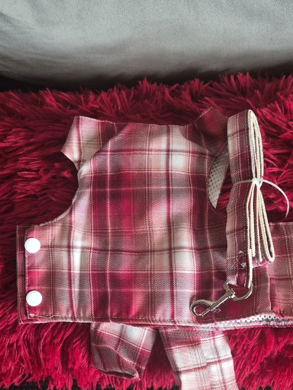 Plaid Pink Dog Harness with Decorative Bow